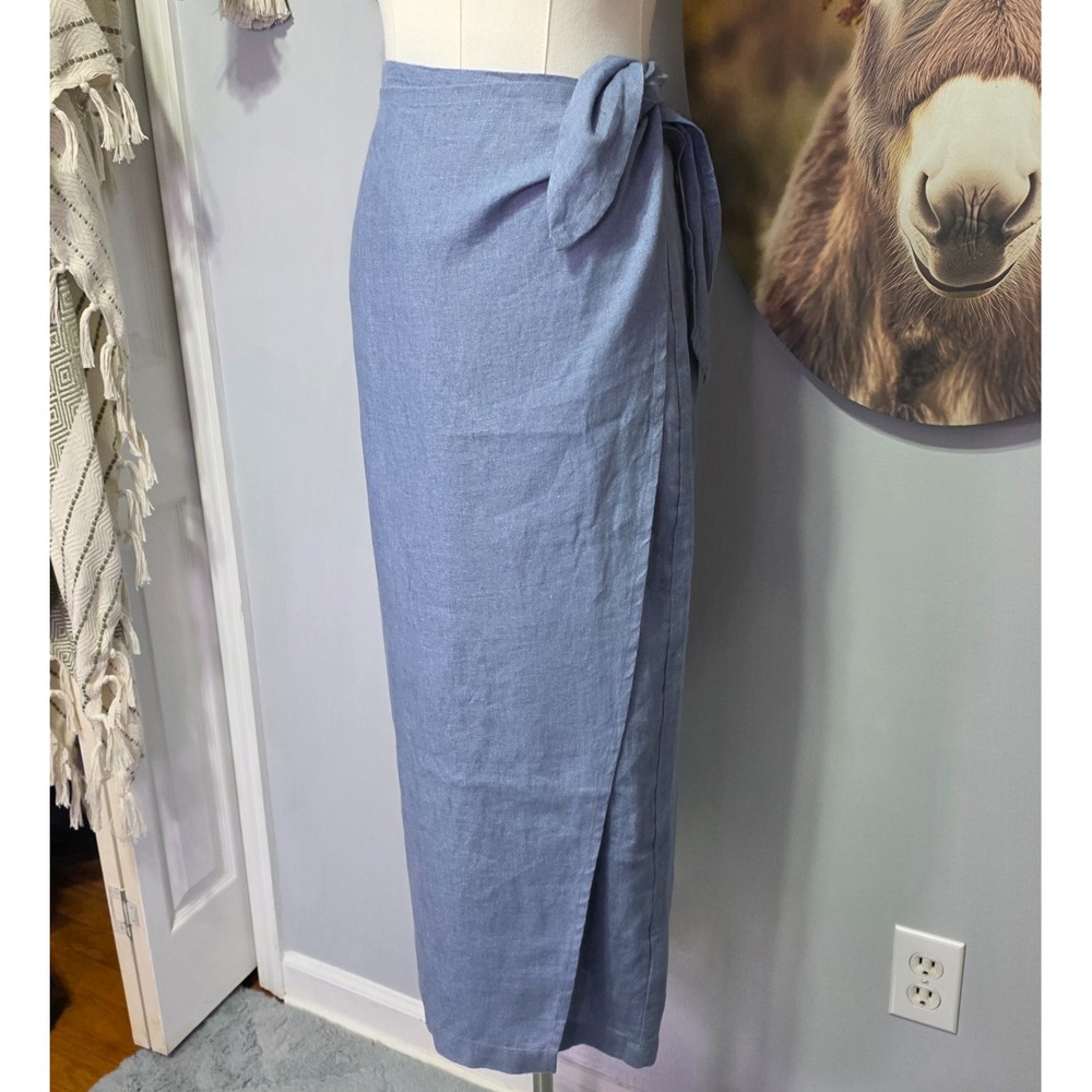 Polo Ralph Lauren Chambray Linen Tie Wrap Skirt Womens XXS Blue Cottage Coastal